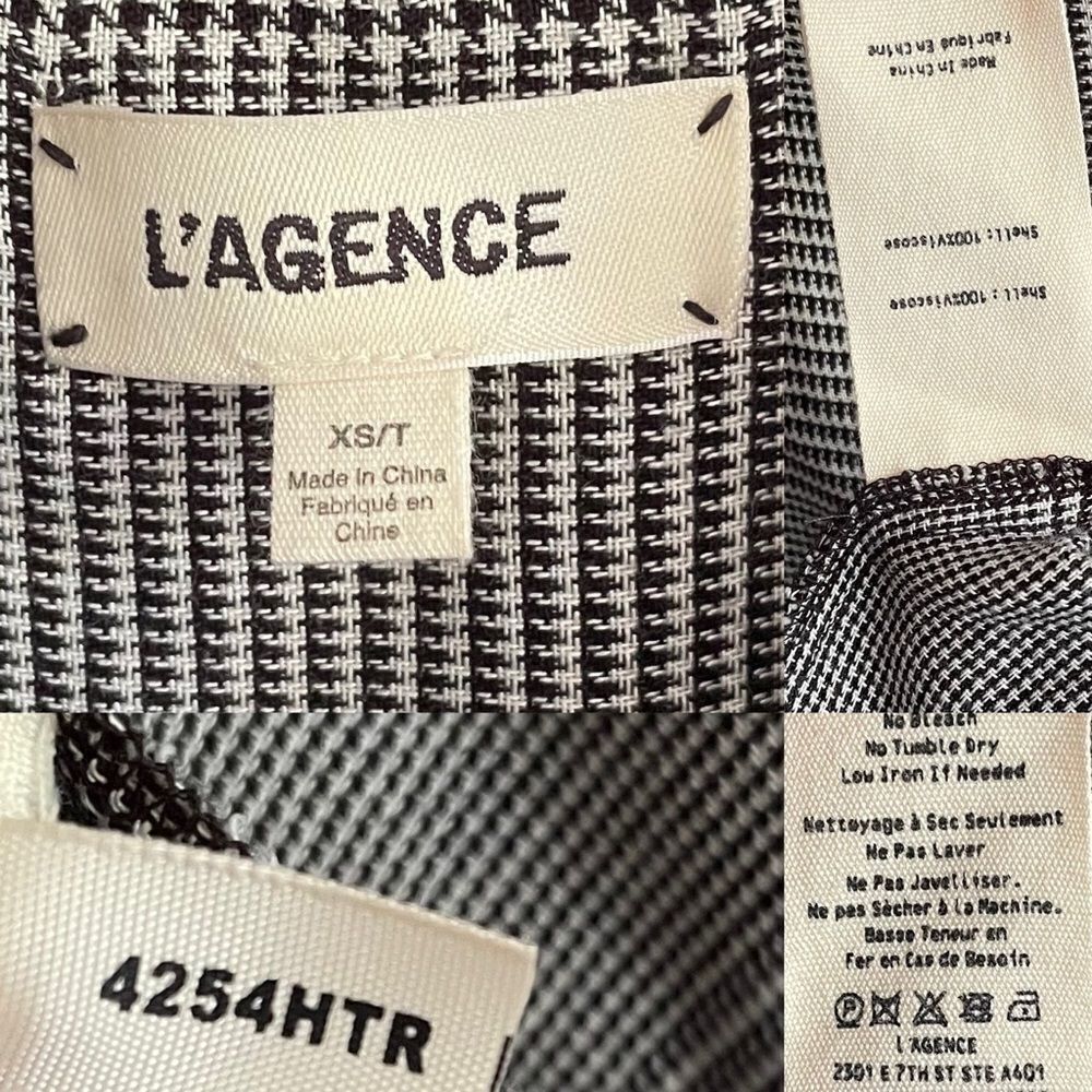L’AGENCE Checked Button Front Long Sleeve Blouse Black Cream XS - Picture 6 of 6